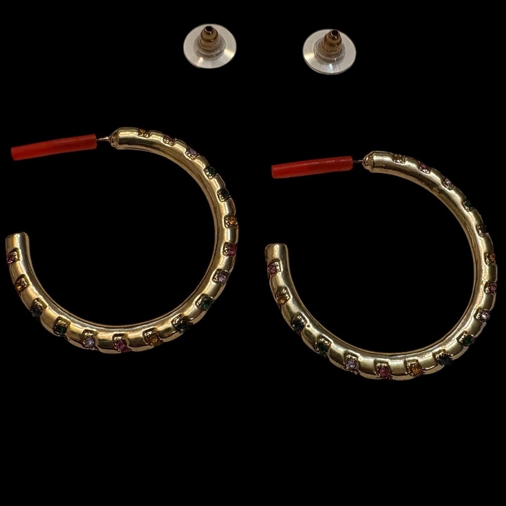 Gold Hoop Earrings with Multicolor Accents‎